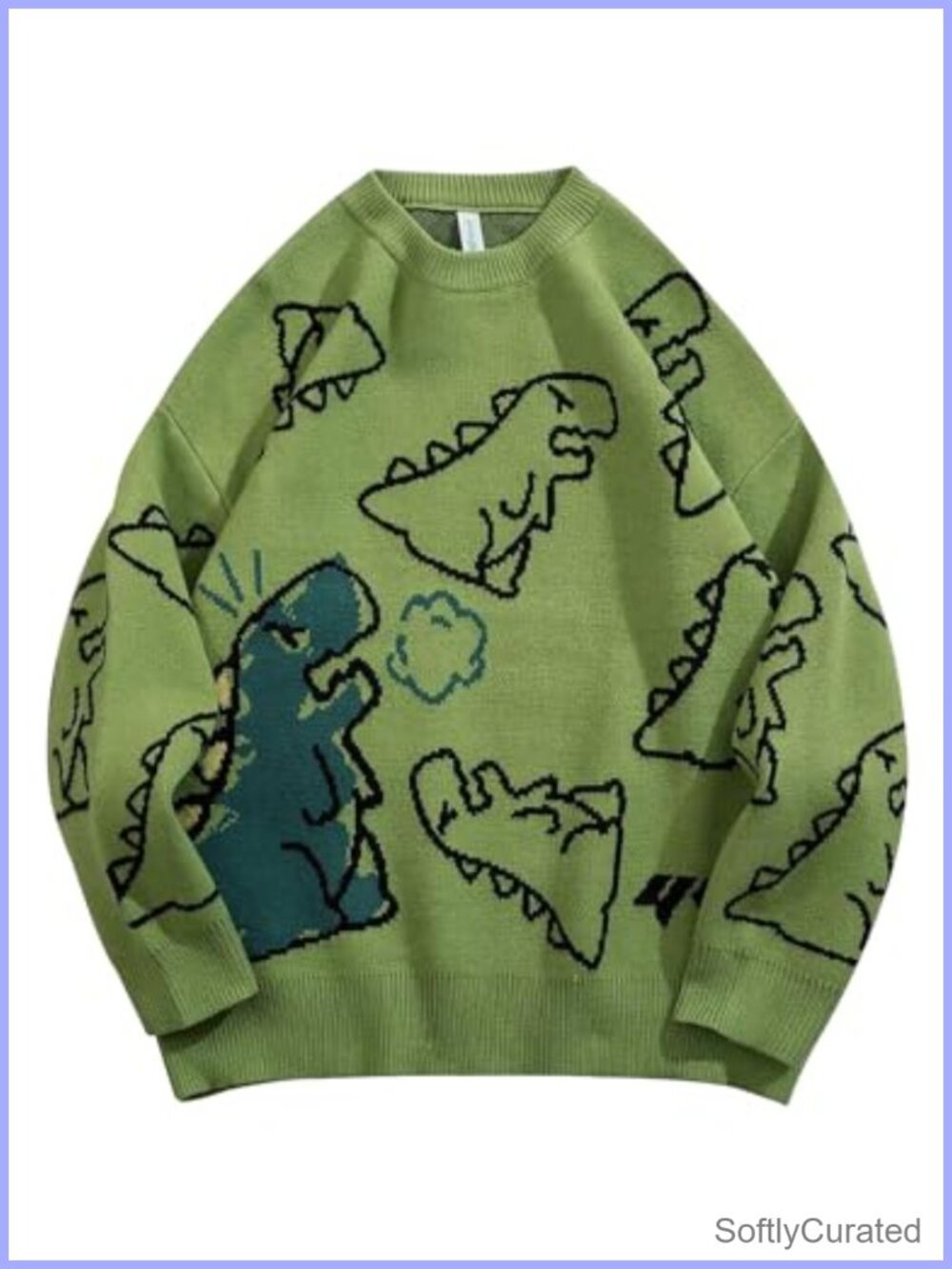 Dinosaur Graphic Sweater Womens Oversized Y2K Cable Knit Pullover Casual Kawaii